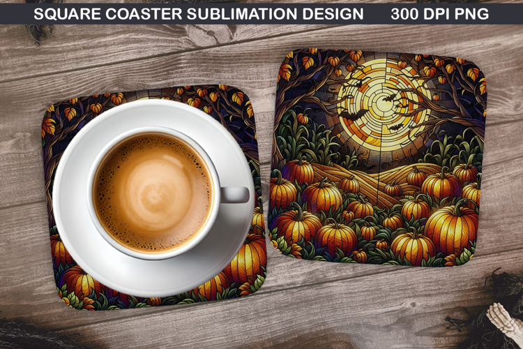 Pumpkin Coaster Sublimation, Halloween Coaster PNG Design