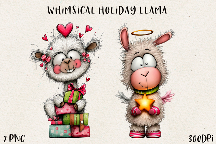 Whimsical Christmas Llama Clipart | Cute Holiday Llama PNG