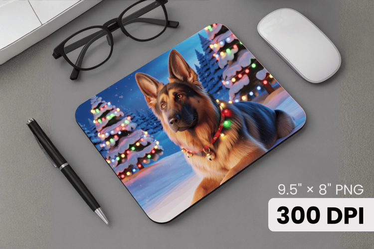 Winter Dog Christmas PNG, Icy Tree Mouse Pad Design
