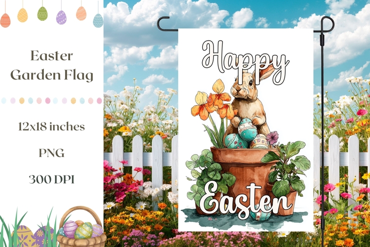 Floral Easter Garden Flag PNG, Happy Easter Print
