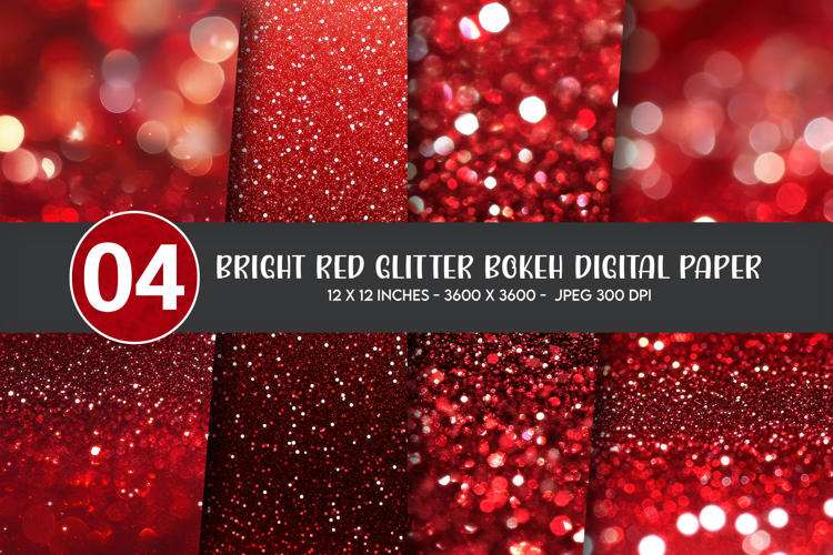 Bright Red Glitter Bokeh Digital Paper example image 1