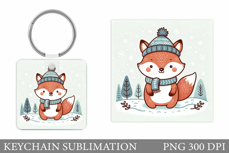 Christmas Fox Keychain. Christmas Keychain Sublimation