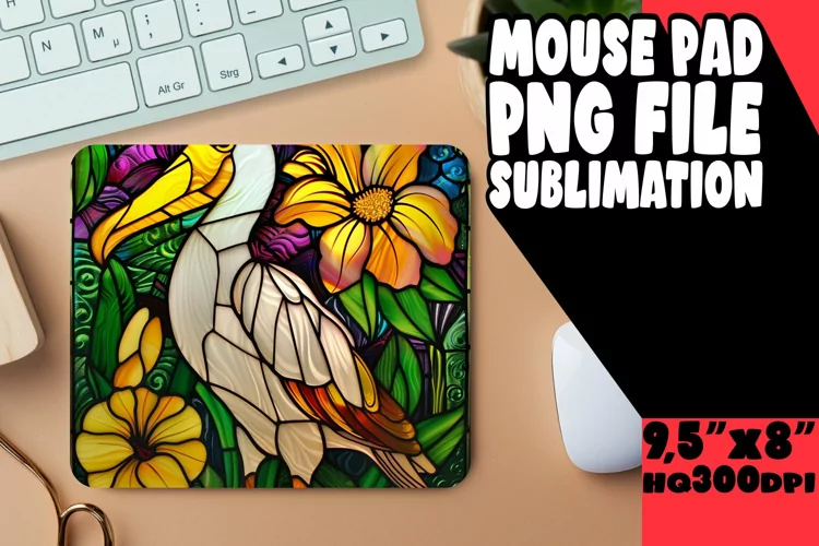 Elegant Stained Glass Bird Mouse Pad Design for Sublimation