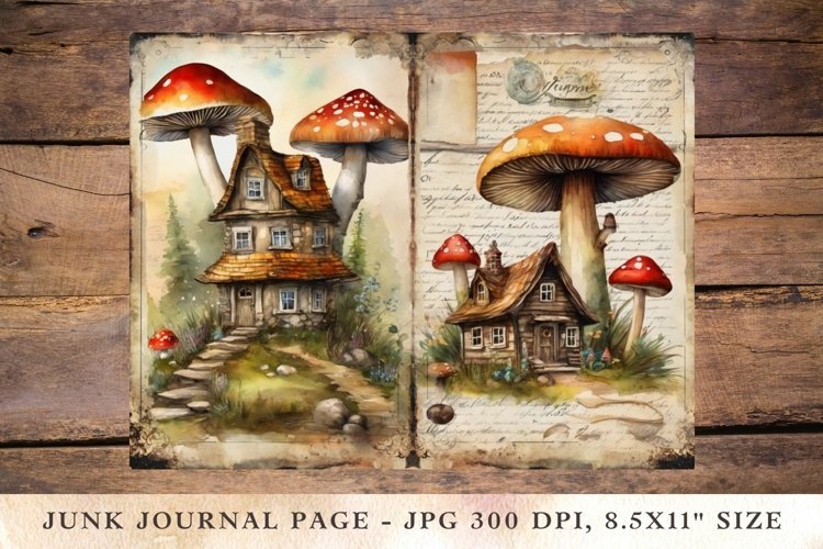 Printable Junk Journal Pages mushroom house 1 example image 1