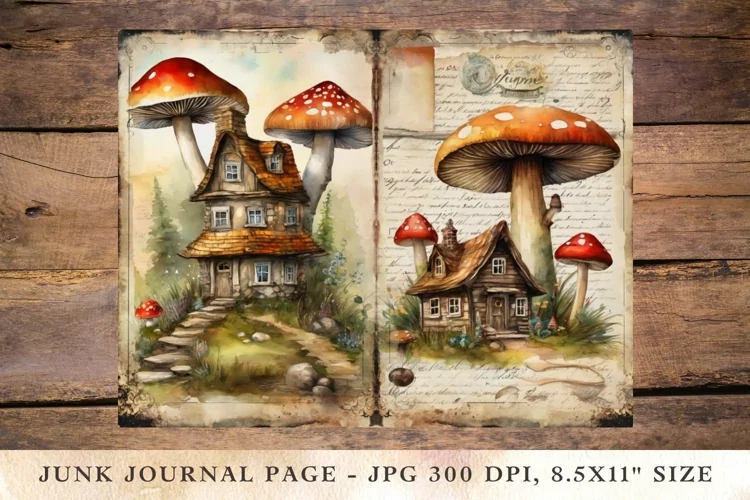 Printable Junk Journal Pages mushroom house 1