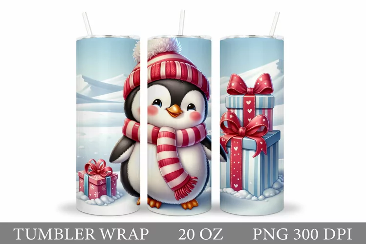 Cute Penguin Tumbler Design. Christmas Tumbler Sublimation