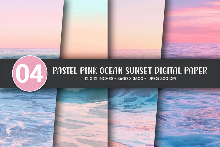 Pastel Pink Ocean Sunset Digital Paper