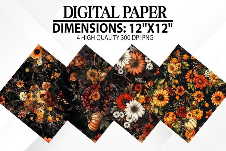 Halloween Flowers Digital Paper - Halloween Background