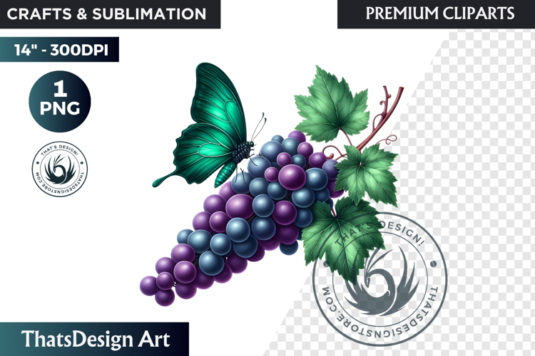 Vibrant Butterfly with Fruit PNG, Tropical Summer Clipart