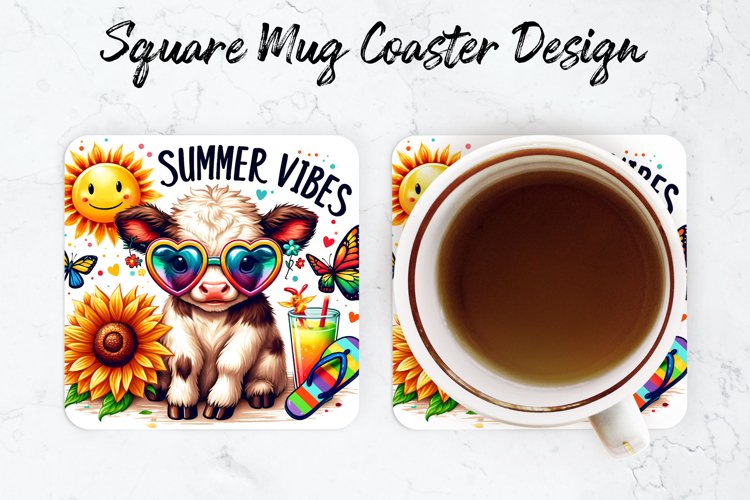 Cow Summer Vibes Mug coaster | Coaster | Sublimation Design