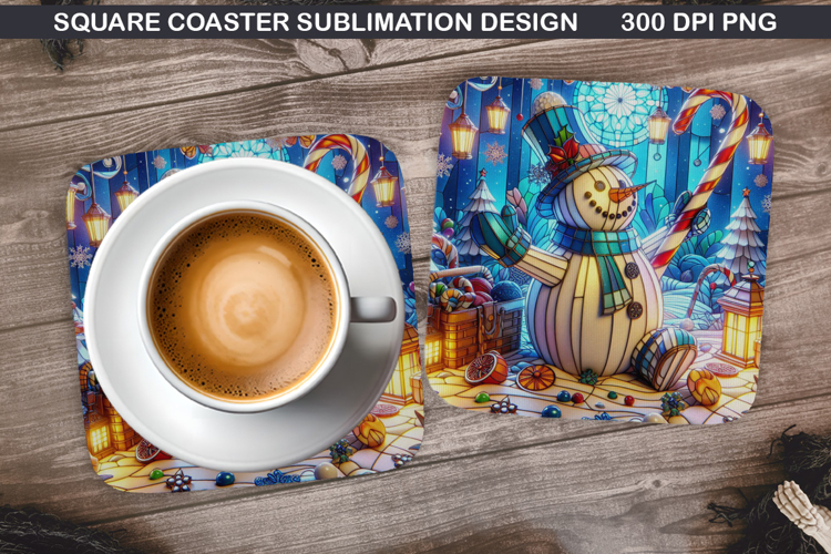 Snowman Coaster Sublimation, Christmas Coaster PNG Design