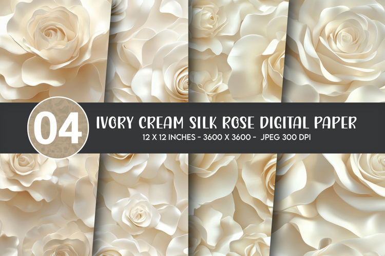 Ivory Cream Silk Rose Digital Paper