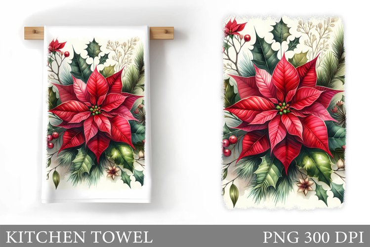 Poinsettia Kitchen Towel. Christmas Kitchen Towel Design example image 1