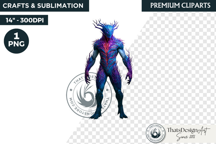 Halloween Acid Monster Clipart PNG Neon Fantasy Character example image 1