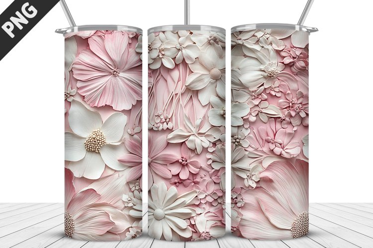 3D White Flowers Tumbler Wrap | Sublimation Design | Tumbler