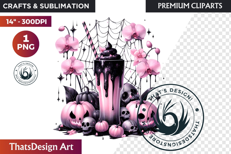 Gothic Halloween Drinks Pink and Black Sublimation clipart
