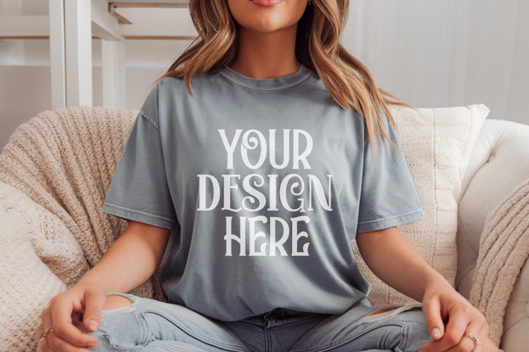 Blue Jean Comfort Colors 1717 T-shirt Mockups,1717 Mockups