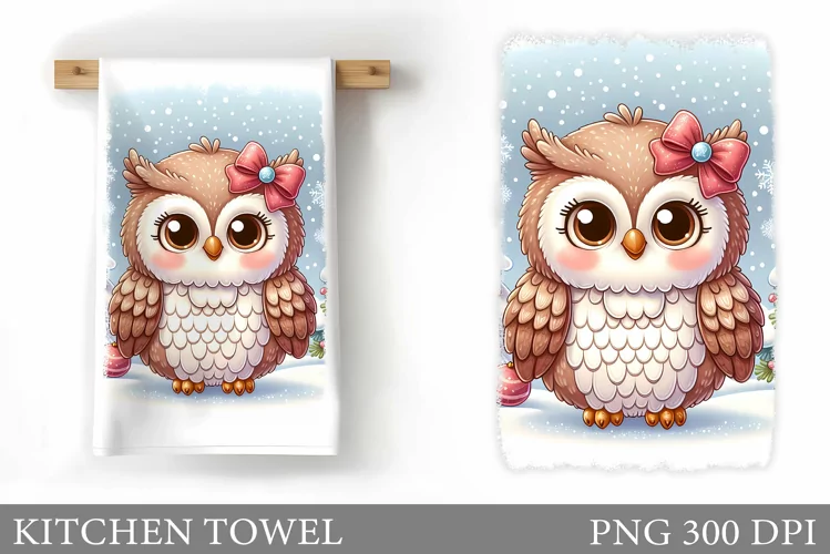 Cute Owl Kitchen Towel. Christmas Owl Kitchen Towel Design