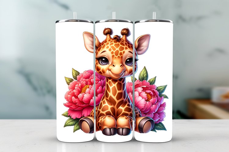 Giraffe with Peony Florals Spring Tumbler Wrap