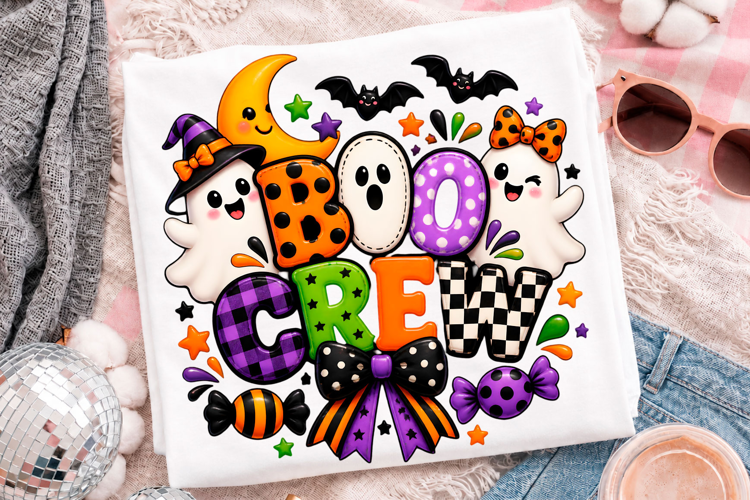 Boo Crew Halloween Ghost Candy Pumpkin T-Shirt Design
