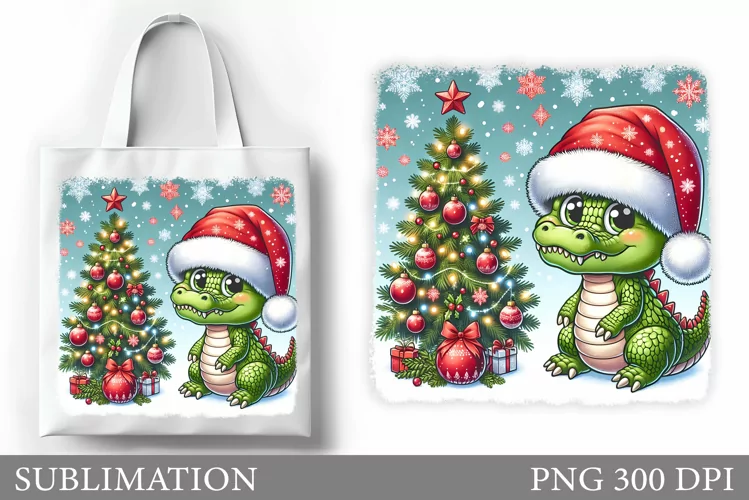 Christmas Crocodile Tote Bag. Christmas Tote Bag Sublimation
