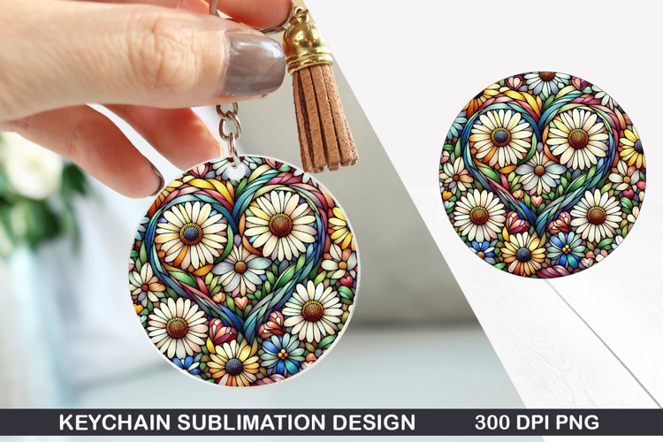 Flower Keychain Sublimation - Spring Keychain PNG Design