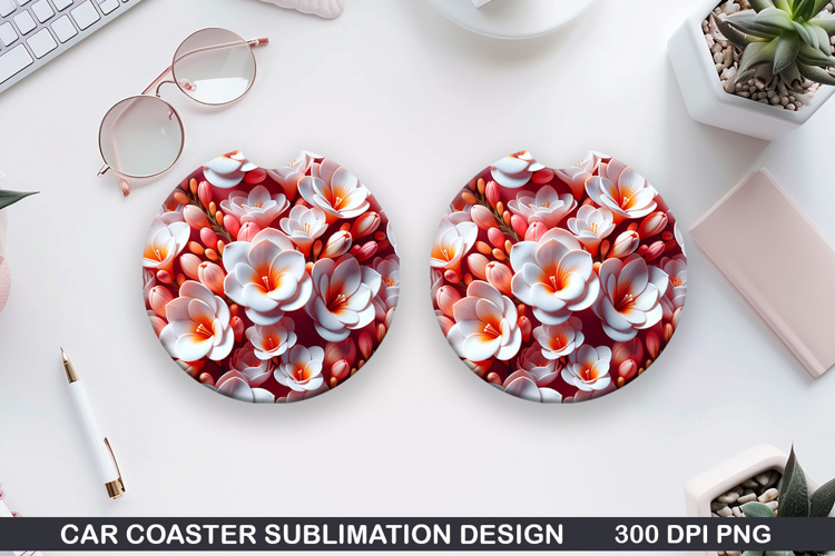 Flowers Car Coaster Sublimation| Summer Flowers Coaster PNG