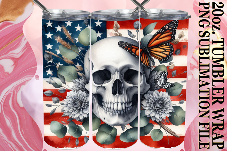 Happy hearts 20oz tumbler wrap, Skull USA