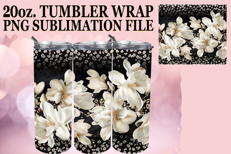 Glitter Flower   Leopard Tumbler Wrap - Sparkle Elegance