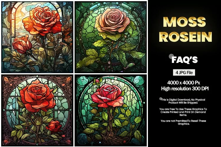Stained Glass Moss Rosein Square Coaster - 04 Variations