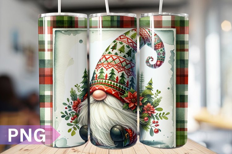 Christmas Gnome Tumbler Sublimation - 20 Oz Skinny Tumbler