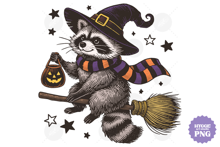 Vintage Funny Sarcastic Feral Witch Raccoon Halloween PNG