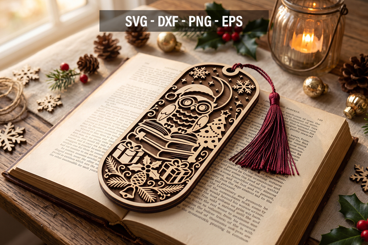 Christmas Bookmark SVG, Owl Laser Cut Bookmark