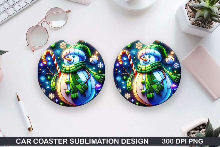 Snowman Car Coaster Sublimation|Christmas Coaster PNG Design