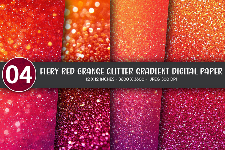 Fiery Red Orange Glitter Gradient Digital Paper