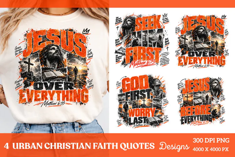 4 Urban Christian Faith Shirt PNG Designs, 4 Christian Grace