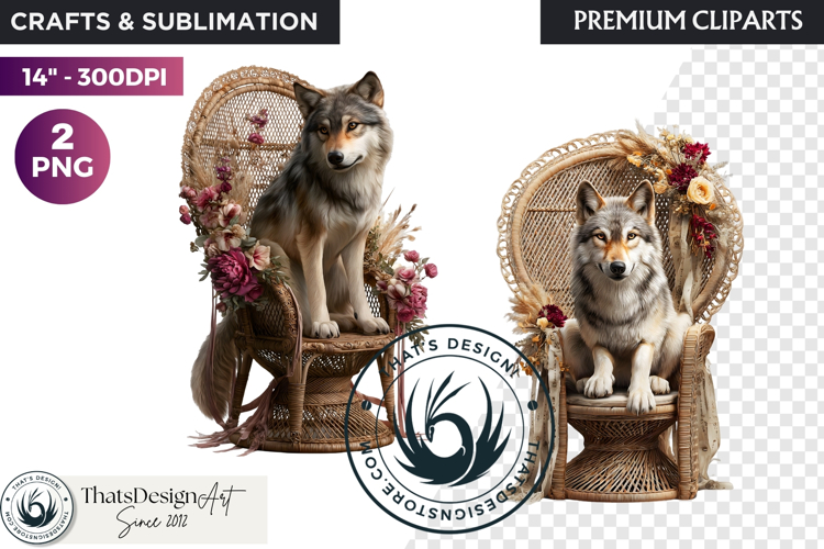 Watercolor Mystic Wolf Fantasy Clipart animal PNG Graphics
