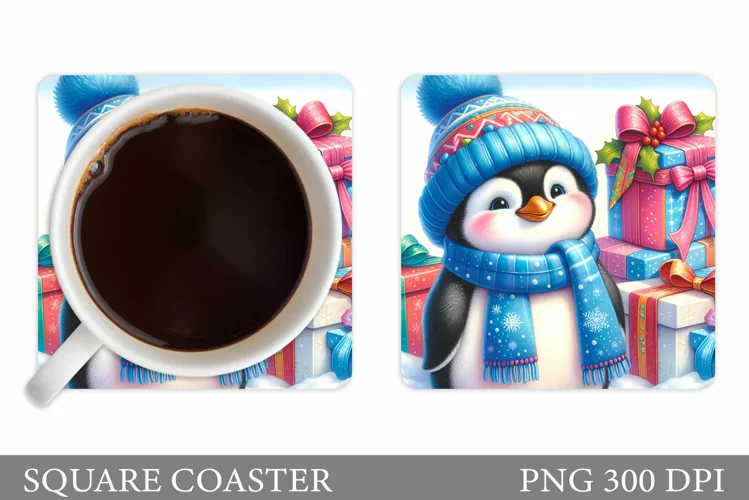 Cute Penguin Coaster Design. Christmas Coaster Sublimation