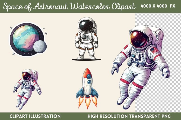 Space of Astronaut Watercolor Clipart PNG