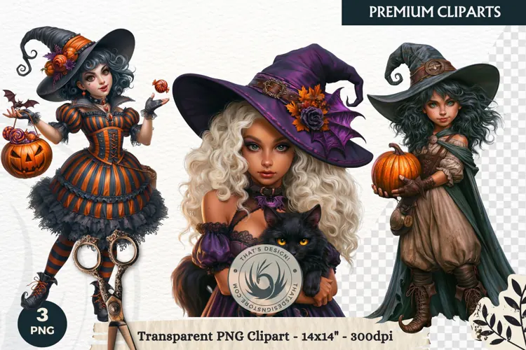 Whimsical Halloween Little Witch Gothic Png Clipart graphic