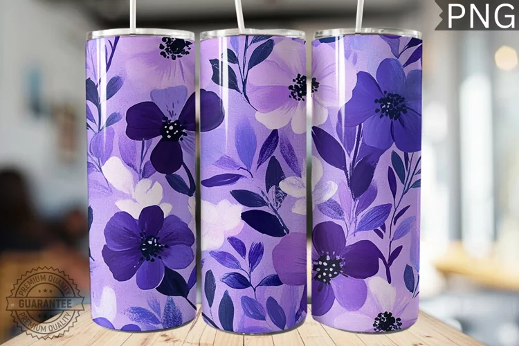 Purple Floral Tumbler Wrap - High Quality 300 Dpi