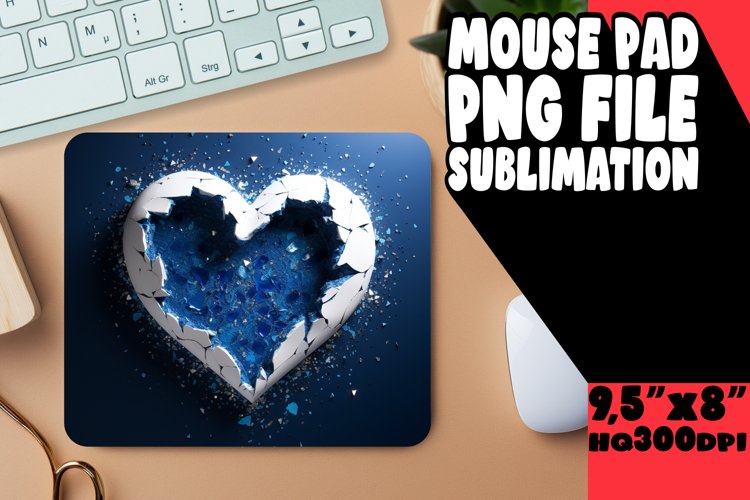3D Heart Glitter Charm Sublimation Mouse Pad