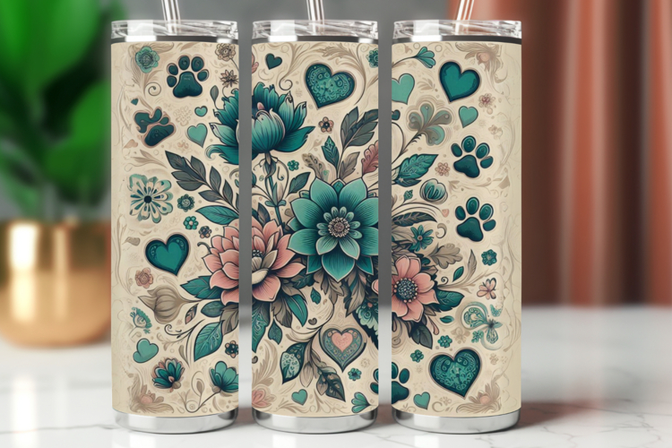 Tumbler Wrap 20 oz - floral heart rustic