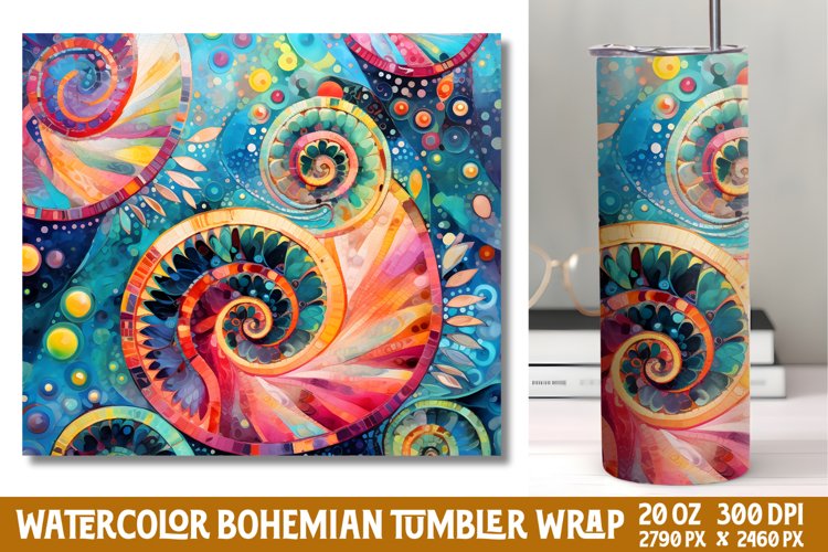 Seamless Watercolor Bohemian Tumbler Wrap