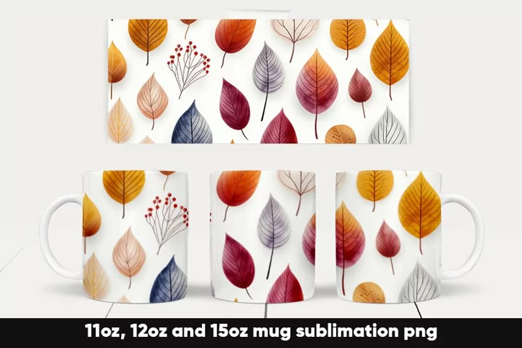 Fall autumn leaves mug wrap sublimation