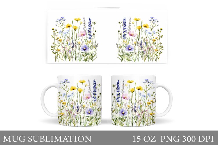 Flowers Mug Wrap Design. Wildflowers Mug Sublimation
