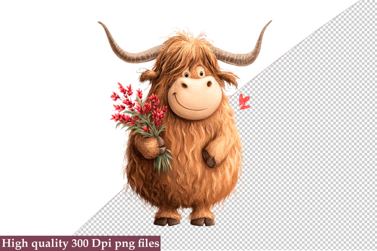 Valentine Highland Cow Clipart Png