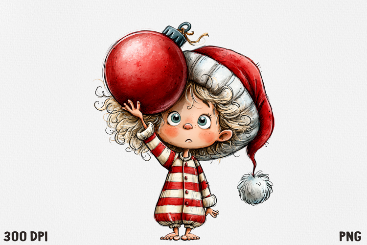 Cute Christmas Girl Clipart PNG, Funny Holiday Girl.