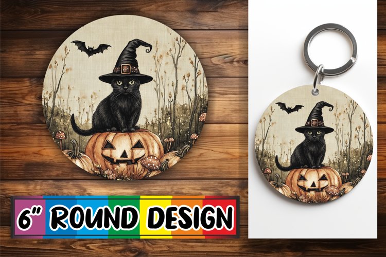 Halloween Cat Round Design for Sublimation Projects