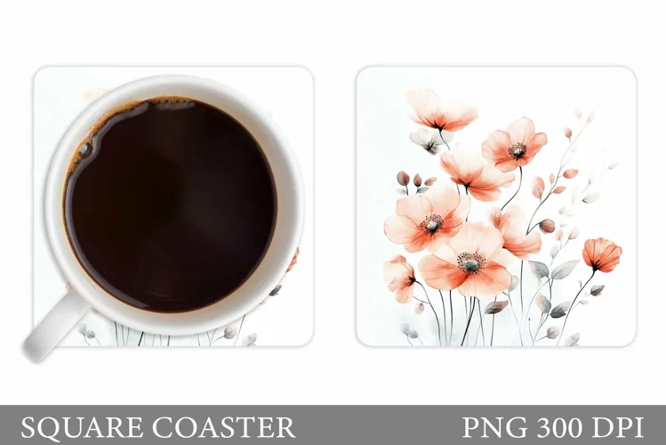 Flowers Coaster Sublimation. Floral Coaster Design